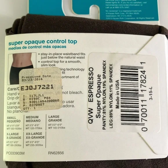 No Nonsense Super Opaque Tights Size Medium - Picture 6 of 7